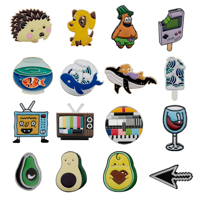 Мультфильм брошь эмалированный штифт милые животные Ежик Дельфин авокадо старый