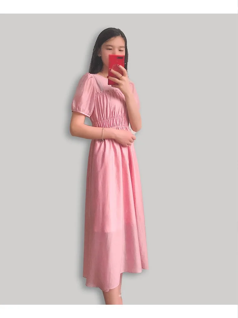 

covering Fairy Dress French retro bubble sleeve dress with slim waist and belly