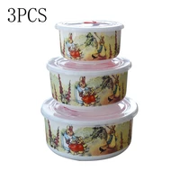 3 pcs tableware ceramic bowls set keeping retain freshness food storage containers lunch box kitchen tool with sealing cover