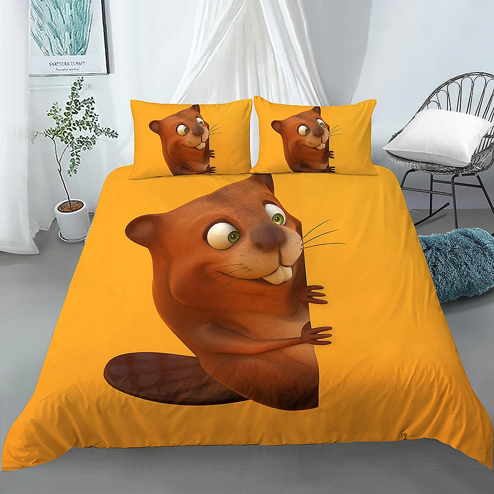 

3D Bedding Set Cute Beaver Printed Duvet Cover Set Twin Full Queen King Size Comforter Cover Home textiles