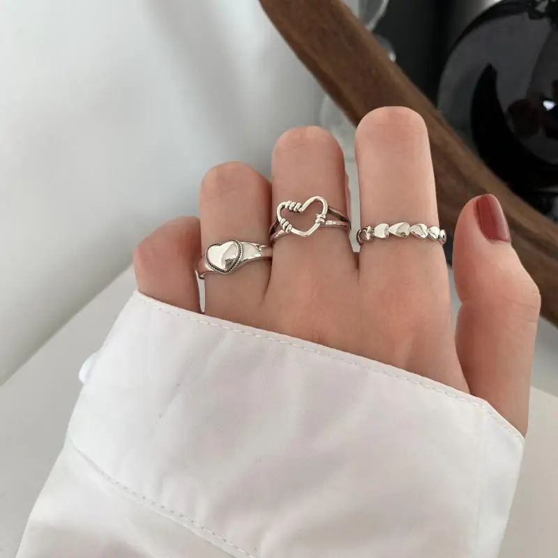 

Vintage Silver Color Heart Shape Adjustable Rings for Cocktail Party Women's Finger Ring Wedding Ring Jewelry Accessories