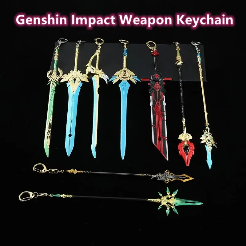 

35 Styles Genshin Impact Sword Keychain Alloy Weapon Model Toys Anime ZhongLi Xiao Key Rings Collection Decorations Kids Gift