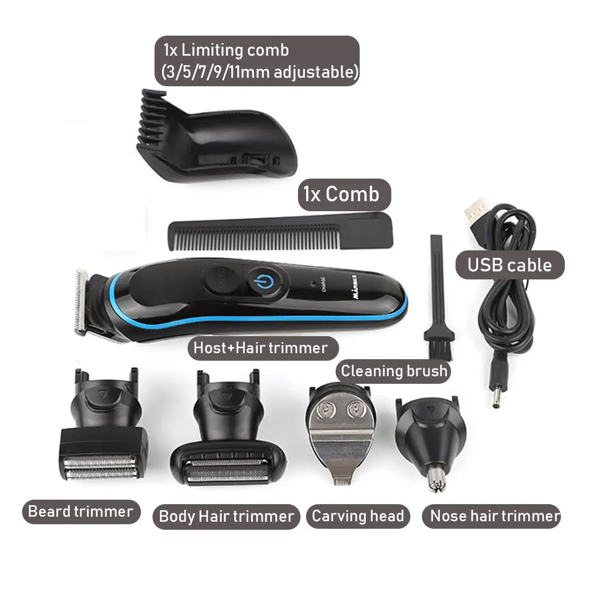

All In 1 USB Rechargeable Hair Clipper For Men Waterproof Wireless Electric Shaver Beard Nose Ear Shaver Hair Trimmer Tool Kits
