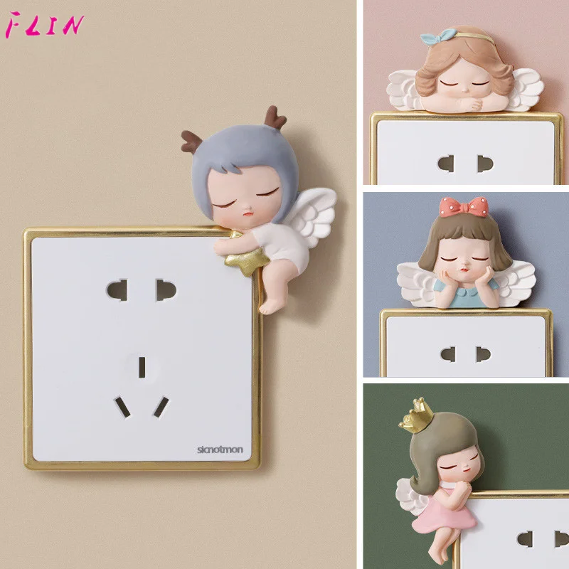 

3D Cartoon Cute Angel Resin Switch Sticker Wall Sticker Accessories Socket Decoration Living Children's Room Ornament On-off