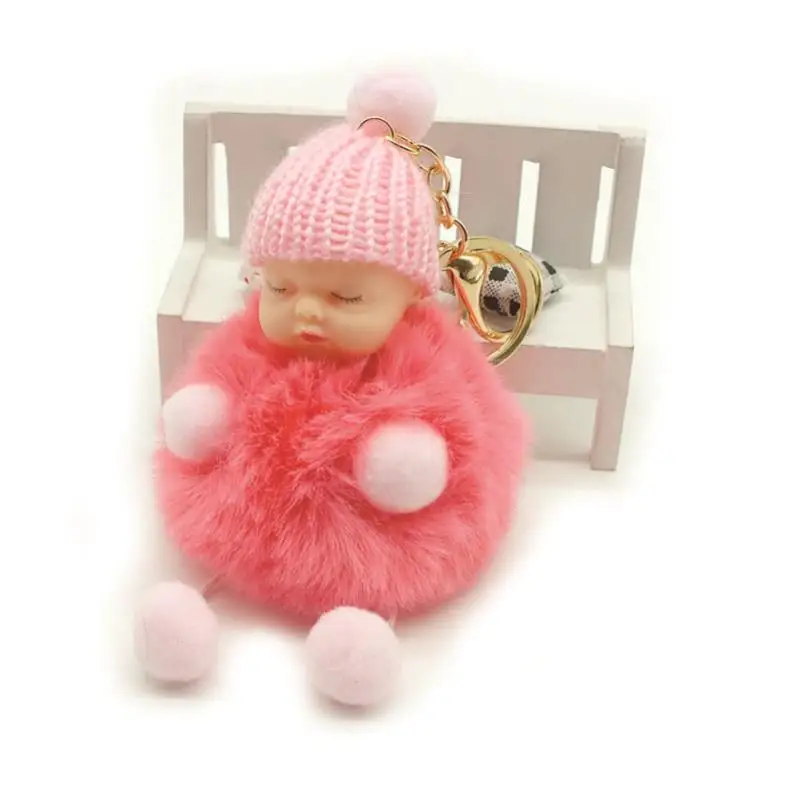 Спящая кукла для ног, брелок для женщин, помпон из кроличьего меха, меховой шар, брелок для ключей, Автомобильный Ручной кукольный брелок, держатель для ключей, очаровательное ювелирное изделие - Цвет: deed pink