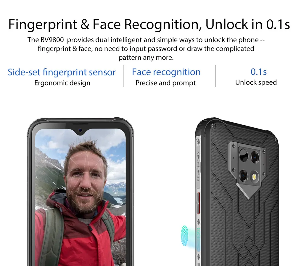 Blackview BV9800 48MP Camera Smartphone 6.3&quotFHD Screen IP68 Waterproof P70 Android 9.0 6GB+128GB Wireless Charging Mobile Phone |