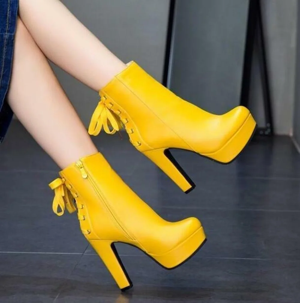 

Fashion High Heels Dress Punk Ankle Boots Combat Shoes Yellow Chunky Sz New 2022