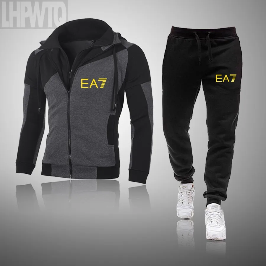

2021 New Fashion Spring And Autumn Men's Sweater Suit Fashion Sweater Sweatpants High Neck Zipper Casual Wear Running Pullover