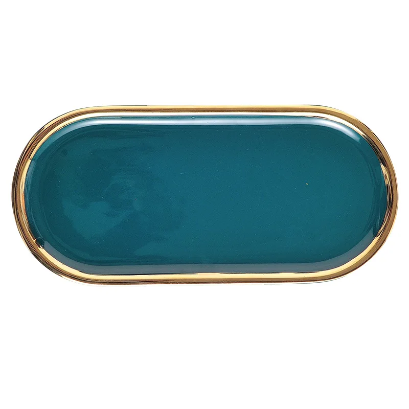 

Gold-plated ceramic marble storage tray food fruit breakfast oval plate jewelry tray dessert plate decoration WF9241030