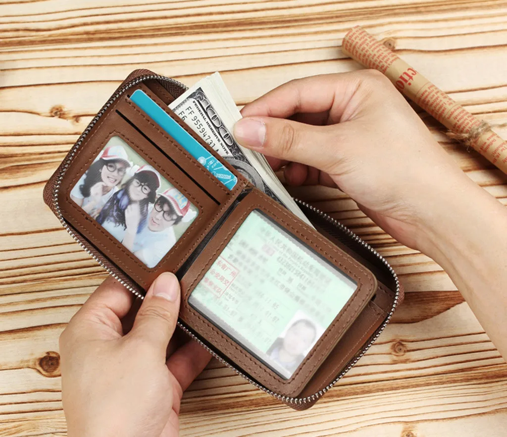 Модный маленький мужской кошелек черный короткий на молнии с карманом для монет