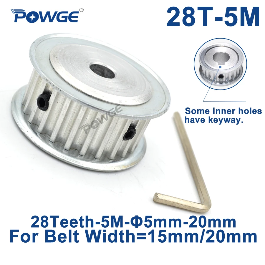 

POWGE 28 Teeth HTD 5M Timing Synchronous Pulley Bore 5/6/6.35/8/10/12/14/15/16/17/18/19/25mm for Width 15/20mm HTD5M 28Teeth 28T