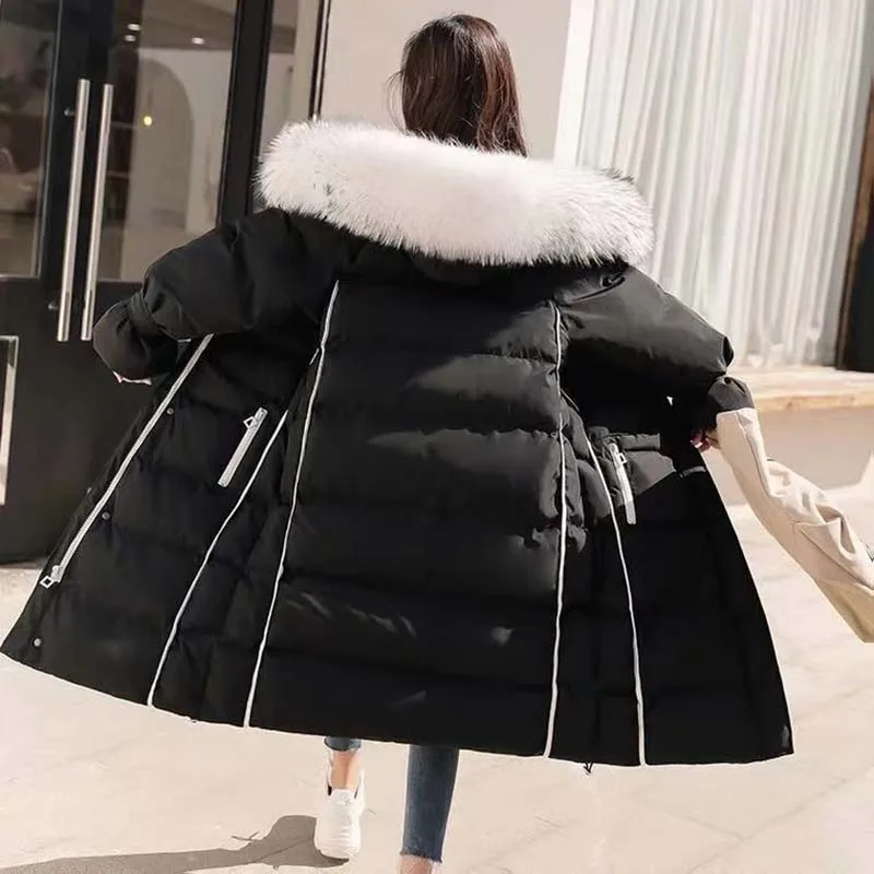 Big Fur Collar Fashion Female Parker 2023 New Winter Loose Women Down Jacket Hooded Warm Thick Casual Women Down Jacket NBH549