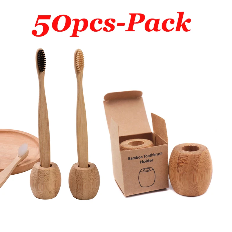 Dropshipping 50Pcs Bamboo Toothbrush Holder Biodegradable Bathroom Stands Vegan BPA-Free Wooden Eco Toothbrush Accessories Tools