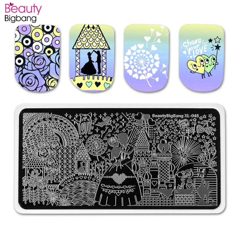 

BeautyBigBang Stamping Nail Plates For Nail Art Polish Rose Flower Love Image Valentine's Day Stamping Template Nail Tools XL048