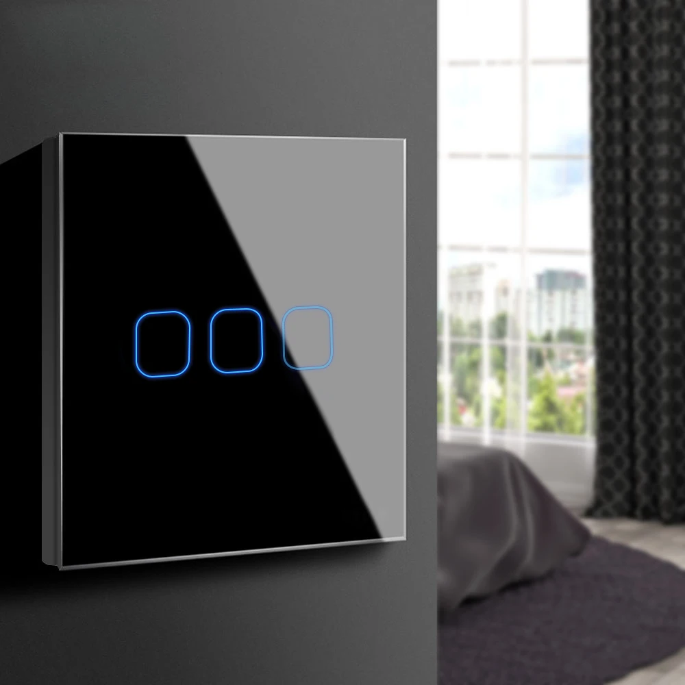 

1/2/3 Gang 1 Way LED light Touch Switch Sensor Recessed Wall lamp Switch Tempered Glass Panel Switch EU Standard 220V-240V