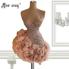 Розовое Тюлевое короткое коктейльное платье с оборками и бисером, Соблазнительные вечерние-платья с открытой спиной и прозрачной спиной для вечеринки, платье с лямкой на шее для встречи выпускников, 2021