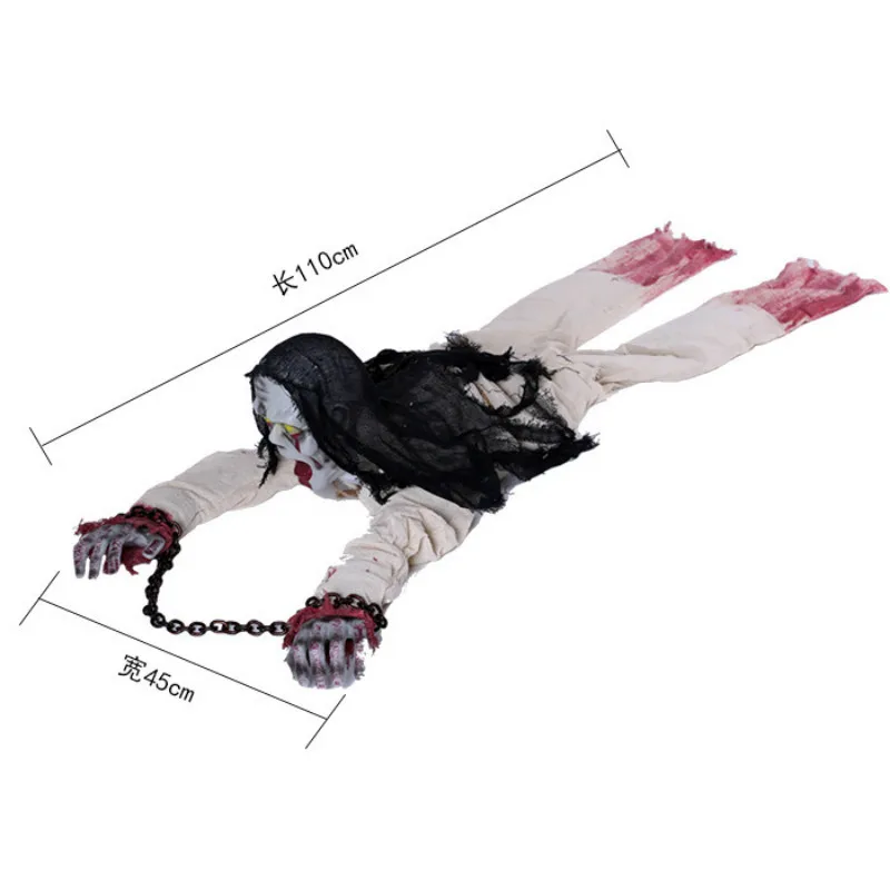 

Halloween Horrible Decoration Prop Zombie Chain Creeping Ghost Head Terrible LED Eyes Terrible Sound Children Party Scary toys