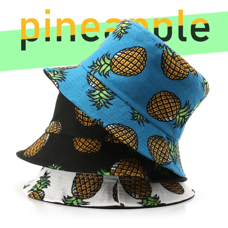 

Version Japanese Double-sided Cotton Fisherman Hat Spring Autumn Fruit Pineapple Basin Hat Outdoor Leisure Sun Protection Hat