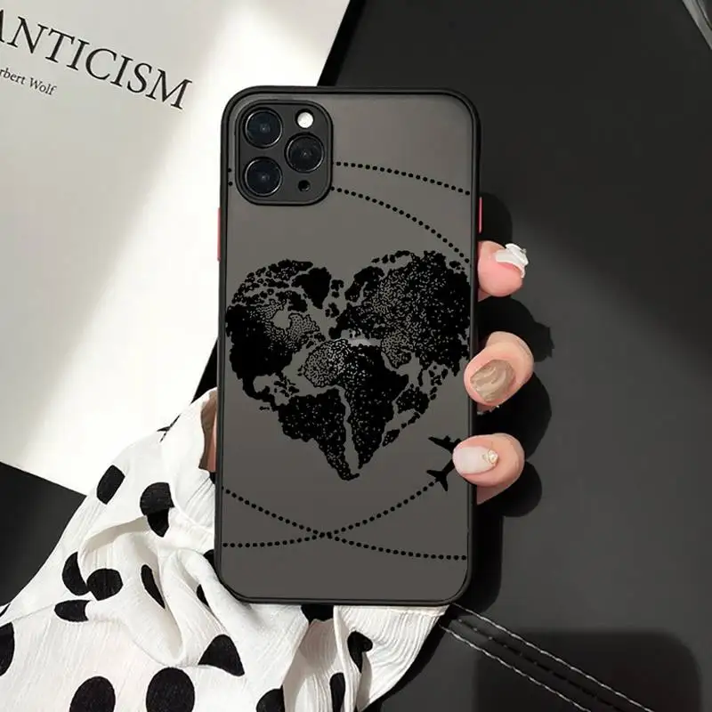 

World Map Travel simple art design Phone Case matte transparent For iphone 7 8 11 12 plus mini x xs xr pro max cover