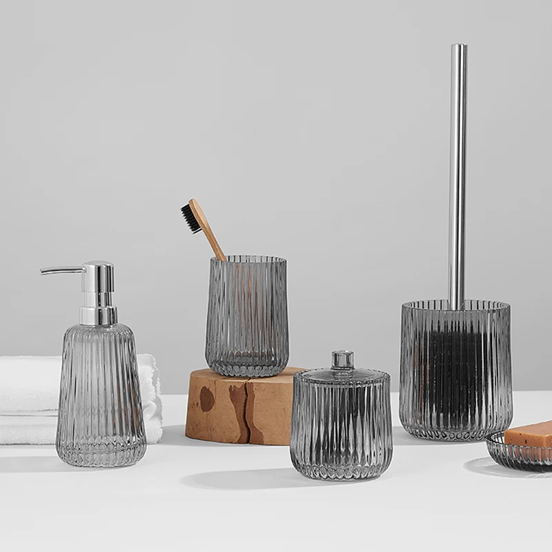 

Nordic Style Glass Bathroom Accessories Sets Shampoo Dispenser Soap Box Toothbrush Cup Toilet Brush Cotton Swab Can Luxury Decor