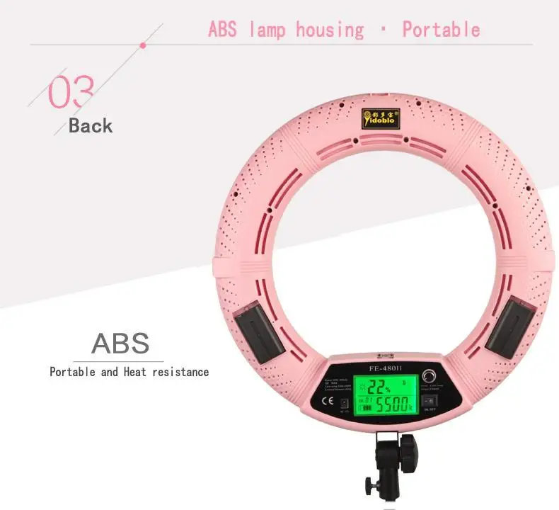 

Yidoblo Pink FE-480II Photo Studio Ring Light LED Video Light Lamp LCD Two colors adjustable Photographic Lighting 96W 5500K
