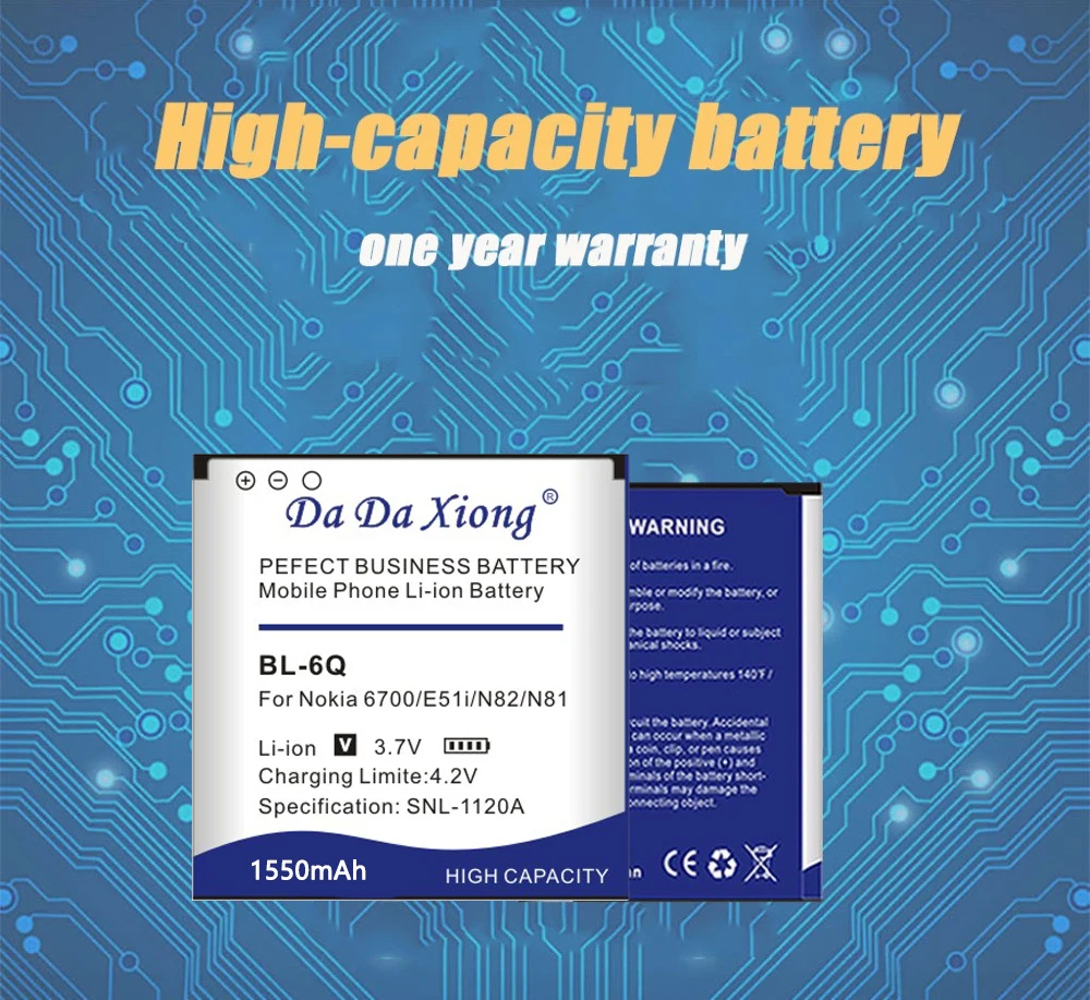 DaDaXiong BL-6Q 1550 мА/ч, Батарея для Nokia 6700C 6700 7900 E51i N82 N81 E51 батареи сотового телефона
