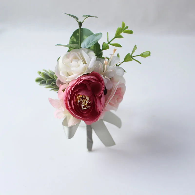 Boutonniere-2 YO CHO Искусственный цветок розы бутоньерка для жениха Свадебный корсаж браслет подружки невесты фиолетовые шелковые цветы Брошь Maria - Цвет: Boutonniere-2