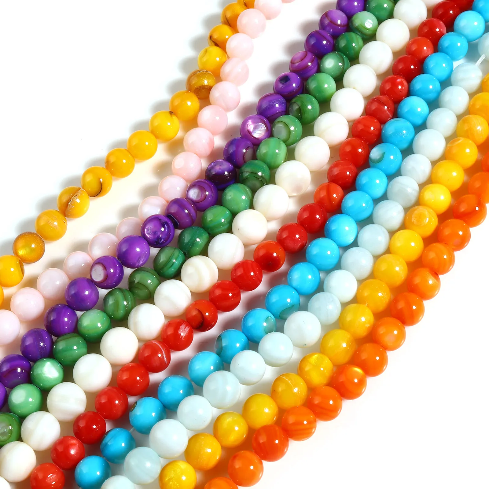 

7mm Natural Shell Loose Beads Round Ball Multicolor Dyed Spacer Beads DIY Making Earrings Jewelry,1Strand(Approx 59PCs/Strand)