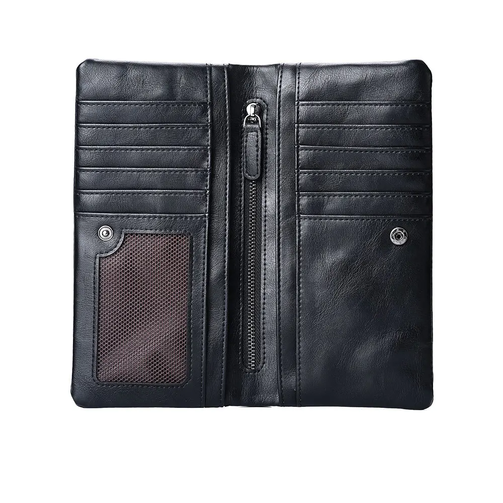 Men's PU Leather Wallet Large Capacity Hombre Double Zipper Fashion Men Card Holder Clutch Bag Male Business Long Wallet Purse