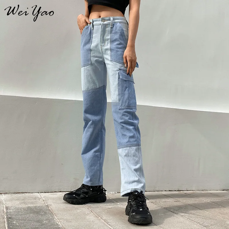 

WeiYao E-girl Women's Jeans Baggy Y2K High Waist Straight Pants Denim Trousers 2021 Fashion Streetwear Girlfriend Joggers 90s