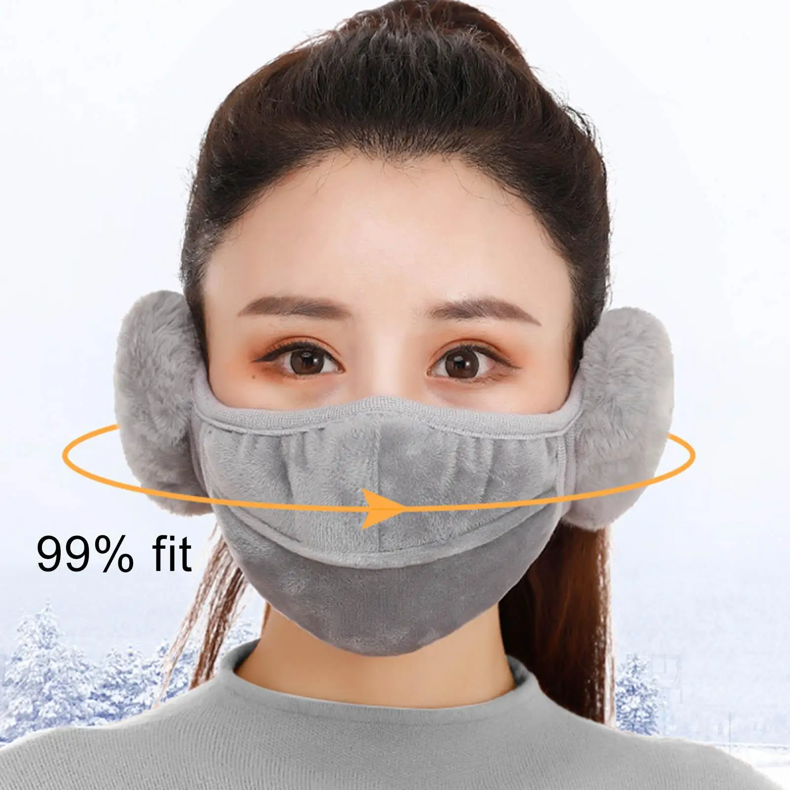 

Women Winter Plush Fleece Warm Earmuffs Adjustable Thick Cotton Half Face Cover Outdoor Cycling Protect Dustproof Masque