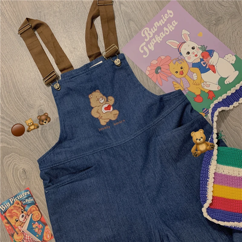Новые милые джинсовые комбинезоны в стиле Харадзюку для девочек женские с