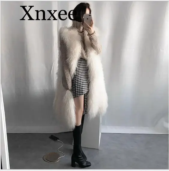 

Women Faux Fur Long Vest Autumn Winter Fluffy Fur Sleeveless Waistcoat Female Elegant Soft Hairy Fashion Overcoat
