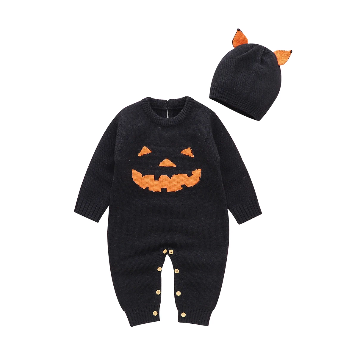 

Детские комбинезоны, цельные зимние вязаные комбинезоны с тыквами для Хэллоуина, детские комбинезоны с длинным рукавом