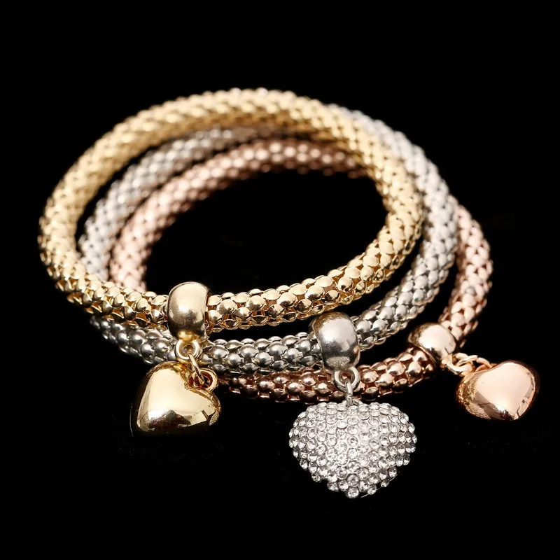 3 шт./компл. с кристальной совой; сердечка Браслеты& Bangles, золото/покрытый серебром Слон Подвески в виде якоря Стразы Браслеты для Для женщин