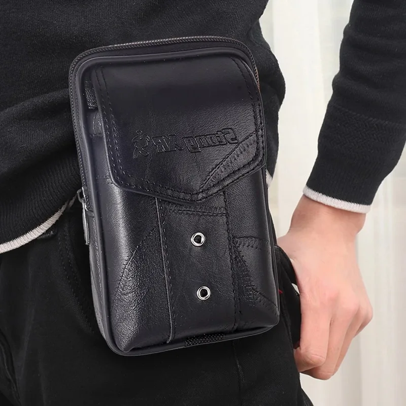 

Men Cowhide Leather Fanny Waist Bag Classic Texture Creative Delicate Design Chic Business Solid Mobile Phone Belt Bum Pouch