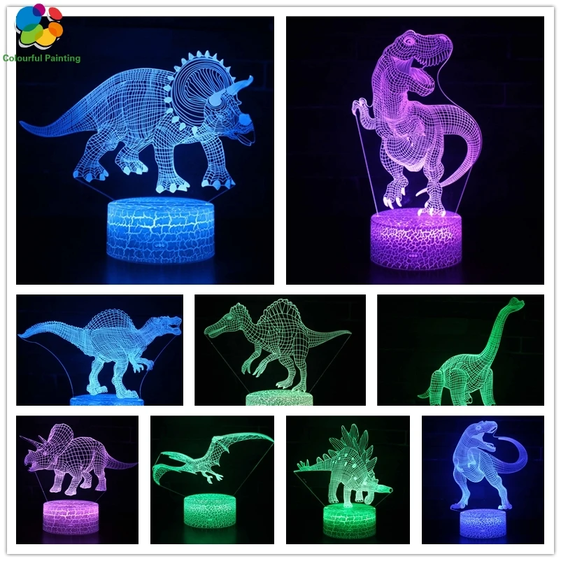 Динозавр дистанционного управления 3D свет светодиодный трещины база Иллюзия