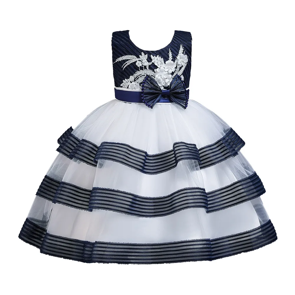 

B026 Embroidery Sleeveless Flower Girls Wedding Christmas Children Evening Party Dress 2021 Kids Ball Gowns