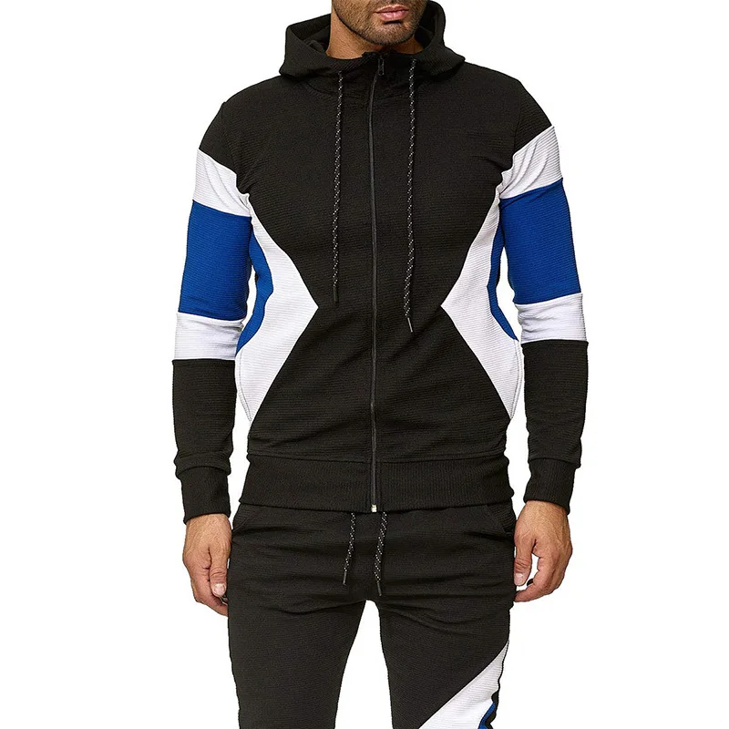 

Men's autumn and winter new product personality color matching hooded zipper sweater European and American cardigan jacket