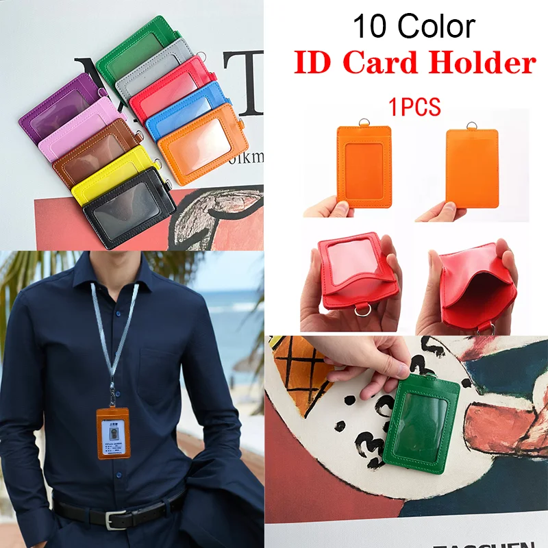 

Card Holder Portable Employee Name ID Card Case Nurse Badge Protector Business Card Holder Office Supplies 1pcs PU Leather