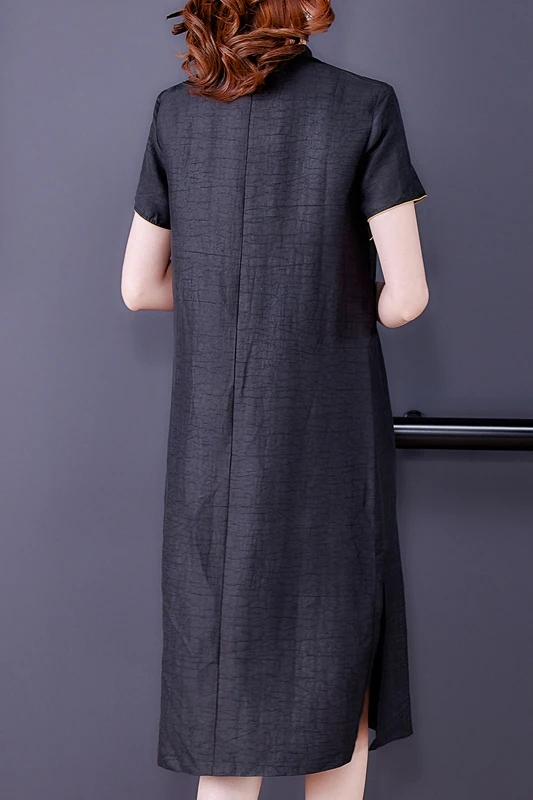 

COIGARSAM 4XL Plus Size Cheongsam Women dress Vintage Hand-painted Dresses Black 5519