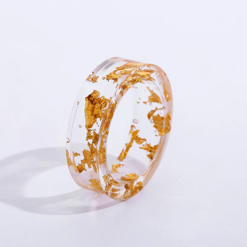 

Handmade Ring Finger Decor Gold Foil Inside Engagement Ring Novelty Clear Colorful Resin Ring Couples Rings Lovers Birthday Gift