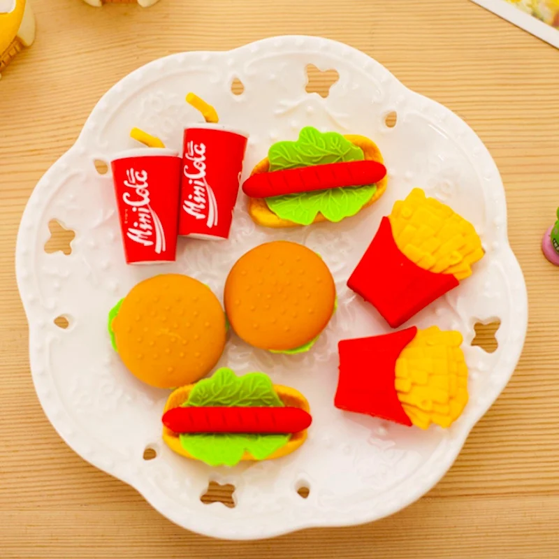 6 шт./компл. милые милый ластик гамбургер Еда картофеля фри для хот догов офиса