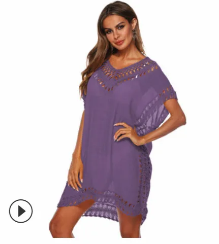 purple Пляжная одежда Saida De, пляжные длинные туники для женщин, купальный костюм, накидка до, новые крючки, плюс слюб ткань, одежда, купальник - Цвет: purple