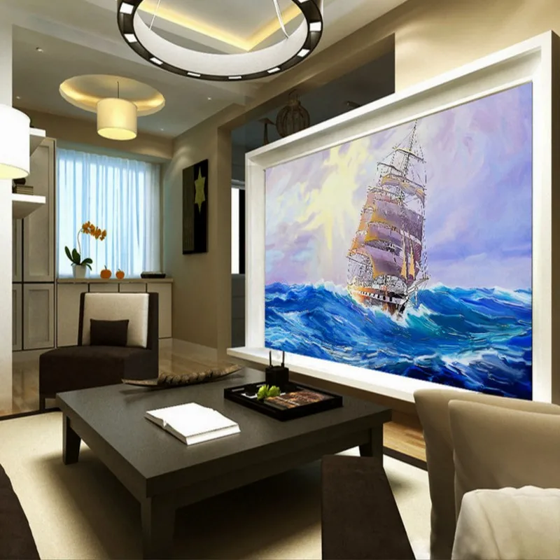 Дропшиппинг фото обои 3D стерео Морской парусник живопись ТВ стены