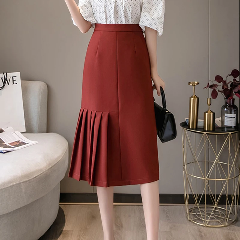 

Limiguyue Solid Irregular Pleated Skirt Women High Wiast Solid Summer Chic Office Lady Work Wear Moda Elegant Femme Faldas K643