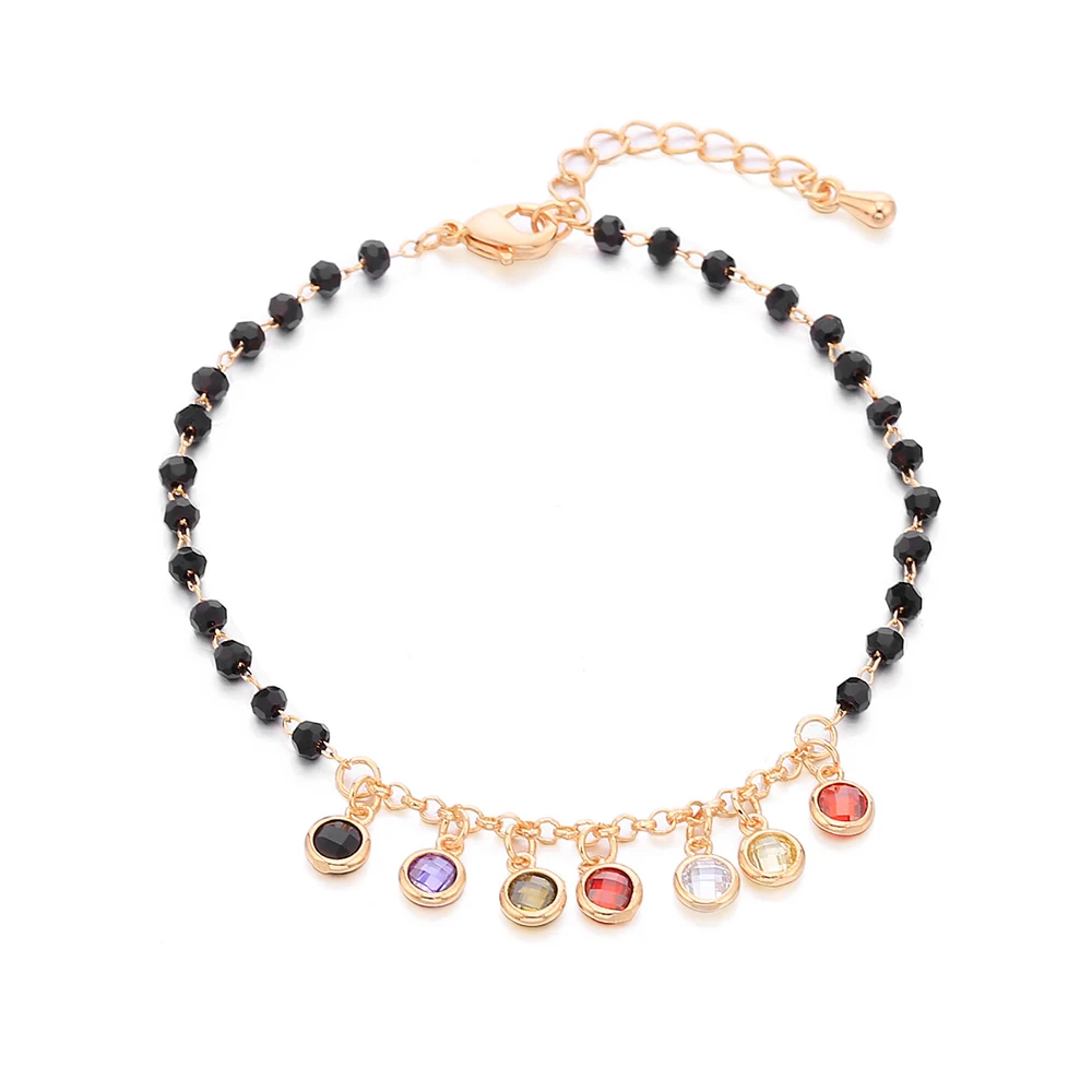 Женский браслет в стиле бохо с кисточками из черного циркония и золотыми