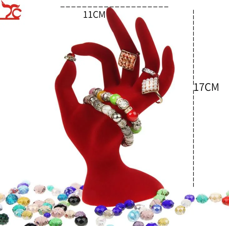 Quality Red Velvet Jewelry Display Holder Wedding Ring Necklace Bracelet Organizer Storage Stand Store Counter Showcase