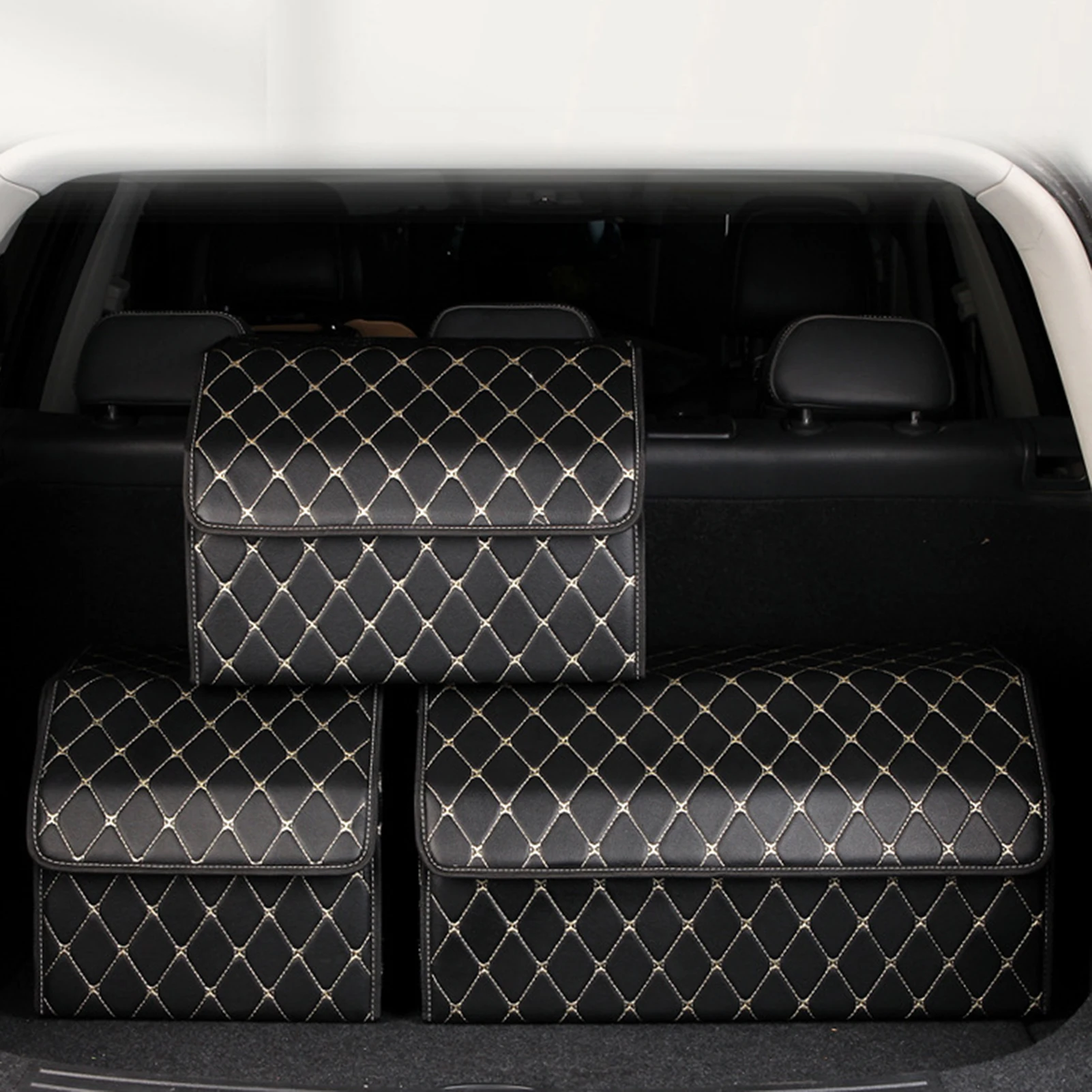 

PU Leather Car Trunk Storage Box Top Grade Car Organizer Folding Storage Bag Automobile Stowing Tidying Box For Sedan Expedient