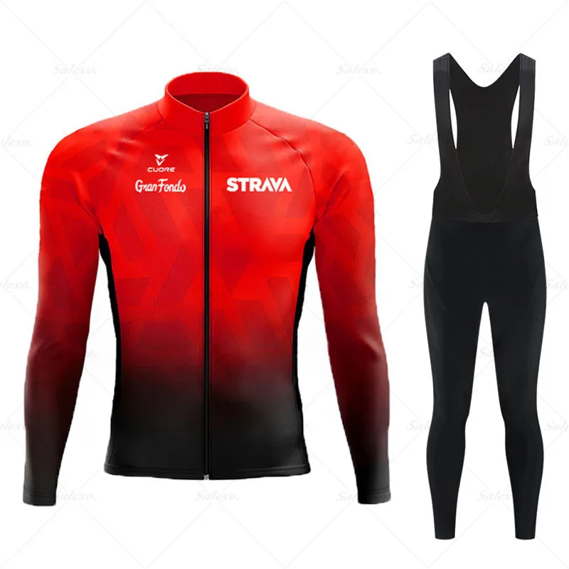 

STRAVA 2022 Spring Autumn Men's Long Sleeve Cycling Jersey Set Mountian Bicycle Clothing Wear Ropa Ciclismo Racing Bike Set